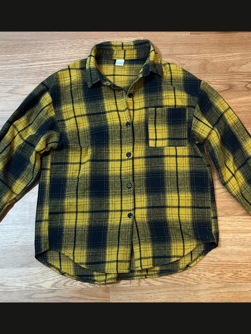 Women’s Yellow and Black Plaid Button-Down Shirt